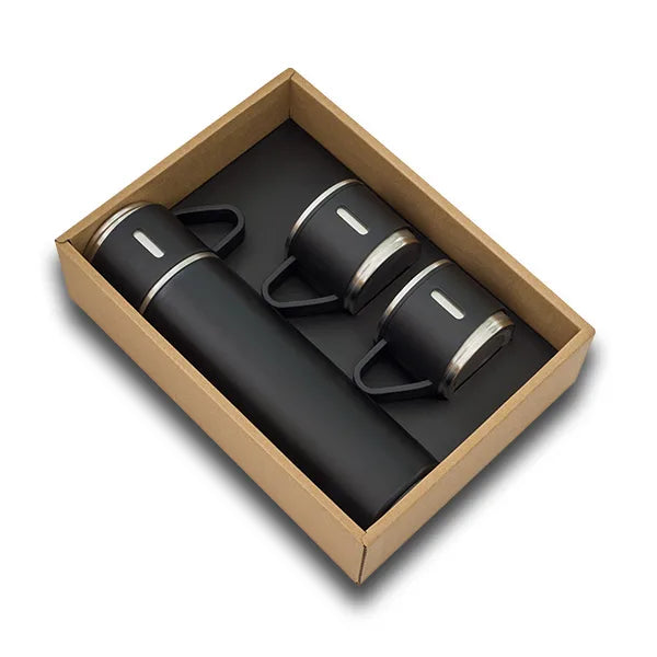 Set ATTU cu termos vacuum 500 ml și 3 căni negru