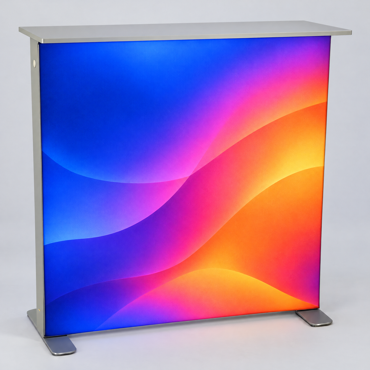 Desk luminos de 100 × 100 cm, aprins, văzut din unghi (imagine generată cu AI)