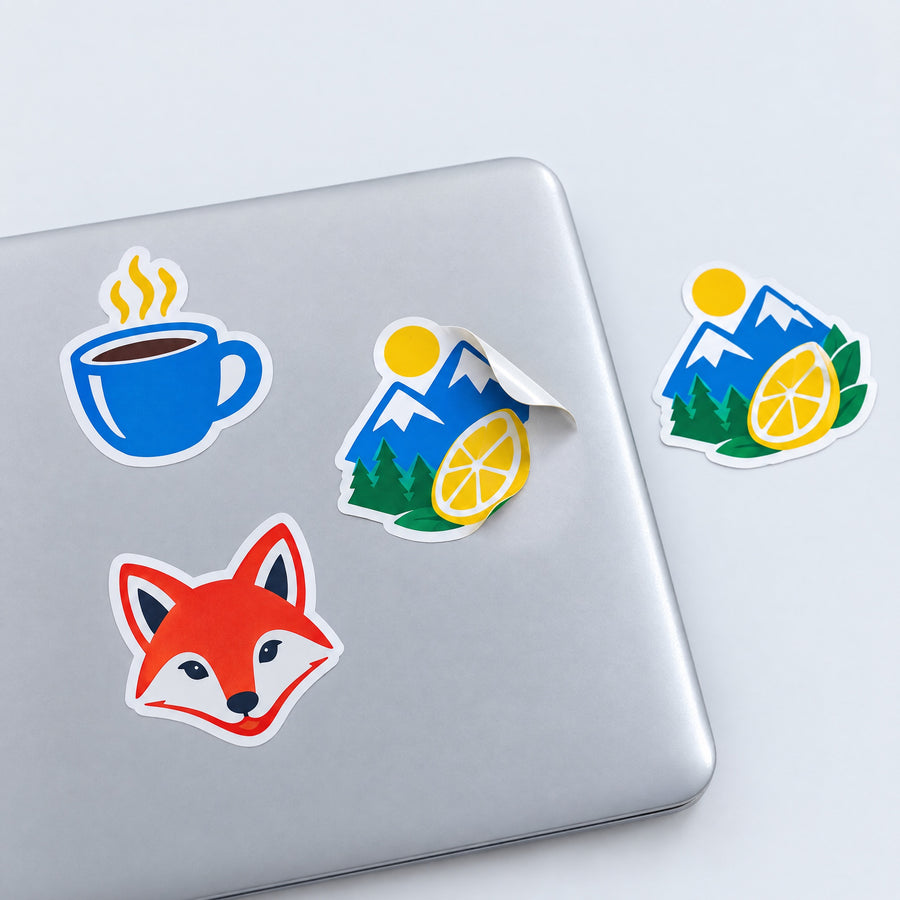 Sticker removable care se dezlipește curat de pe un laptop (imagine generată cu AI)